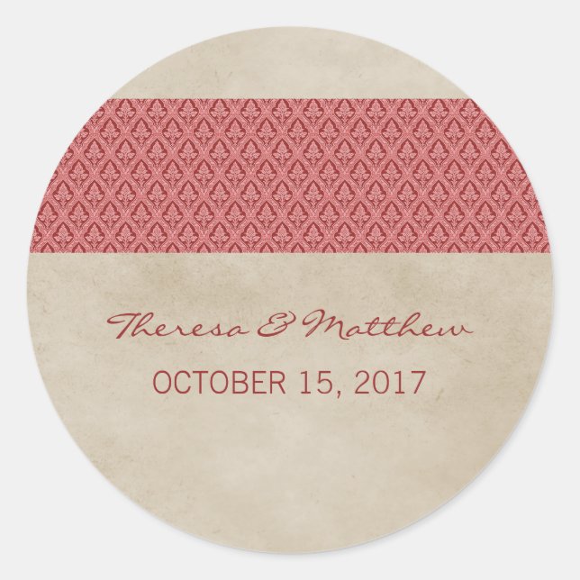 Red Rustic Damask Wedger Stickers (Vorderseite)