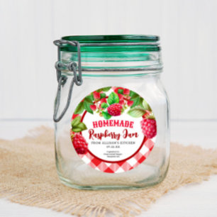 Red Rustic Gingham Raspberry Jam Jar Label Runder Aufkleber