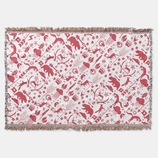 Red Rustic Holiday Moon Clouds Bear Deer Lodge Decke (Vorderseite)