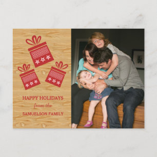 Red Rustic Presents Holiday Foto Postkarte