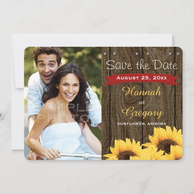 RED RUSTIC SUNFLOWER SAVE THE DATE CARD (Vorderseite)