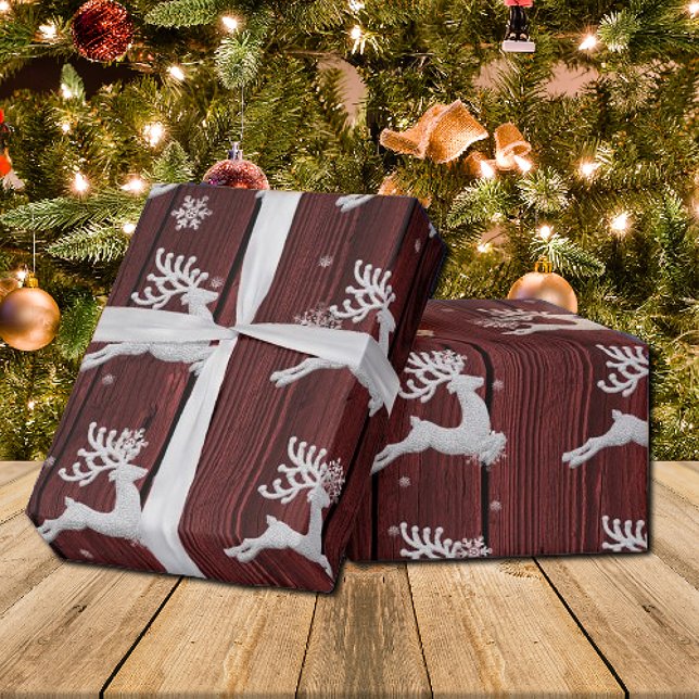 Red Rustic Weihnachtsmann Wrapping Paper Geschenkpapier (Red Rustic Christmas Reindeer Wrapping Paper)