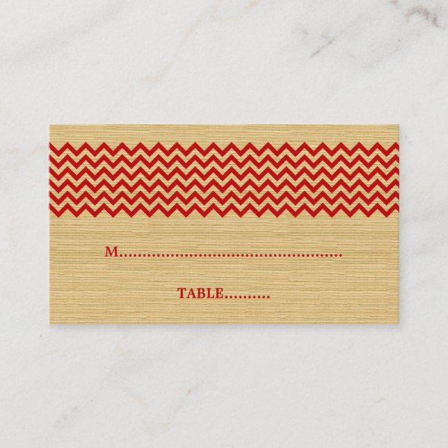 Red Rustic Zickzack Wedding Platzkarte (Vorderseite)