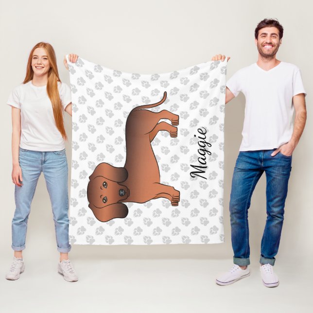 Red Sable Kurz Hair Dackel Cartoon Dog & Name Fleecedecke (Beispiel)
