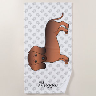 Red Sable Kurz Hair Dackel Cartoon Dog & Name Strandtuch