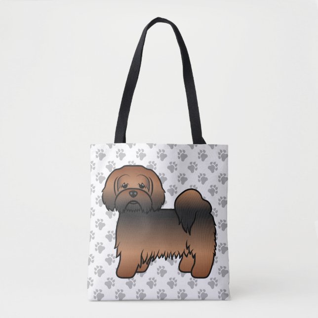 Red Sable Lhasa Apso Cartoon Dog & Paws Tasche (Vorderseite)