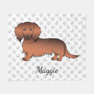 Red Sable Long Hair Dackel Cartoon Dog & Name Fleecedecke