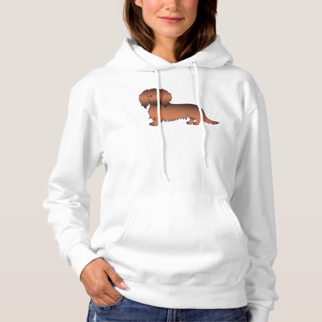 Red Sable Long Hair Dackel Niedlich Cartoon Dog Hoodie (Vorderseite)
