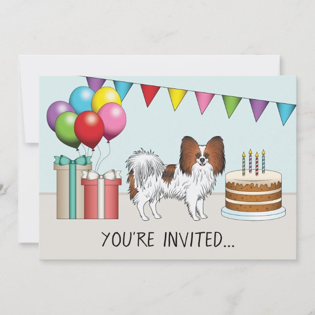 Red Sable Papillon Happy Dog Bunter Geburtstag Einladung (Vorderseite)