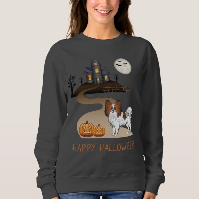 Red Sable Papillon und Halloween Spuk Haus Sweatshirt (Vorderseite)