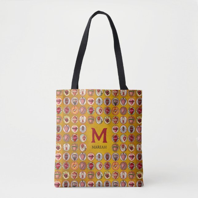 Red Sacred Heart Name Sac fourre-tout d'or catholi (Devant)