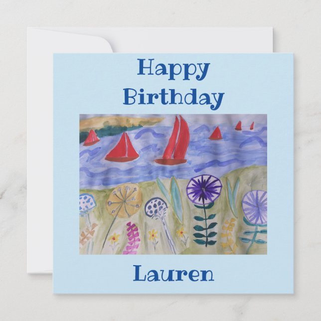 Red Sails & Blume Flat Birthday Card (Vorderseite)