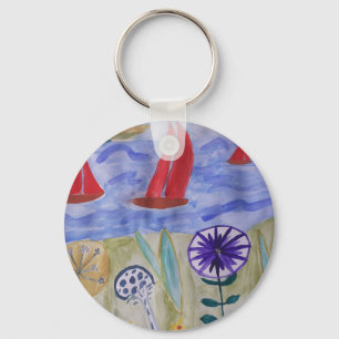 Red Sails & Blume Round Key Ring Schlüsselanhänger