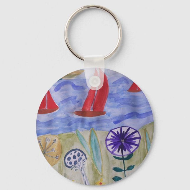 Red Sails & Blume Round Key Ring Schlüsselanhänger (Vorderseite)