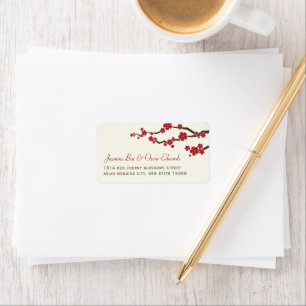Red Sakura Blume Kirschblüten Asiatische Hochzeit Adressaufkleber