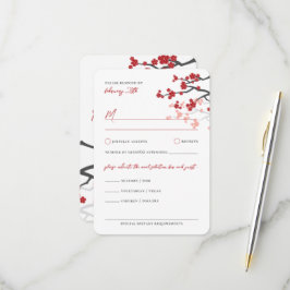 Red Sakura Blume Kirschblüten Asiatische Hochzeit RSVP Karte