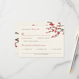 Red Sakura Blume Kirschblüten Asiatische Hochzeit RSVP Karte
