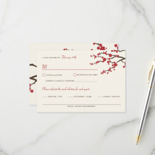 Red Sakura Blume Kirschblüten Asiatische Hochzeit RSVP Karte