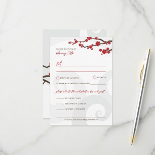 Red Sakura Blume Kirschblüten Wirbel Hochzeit RSVP Karte
