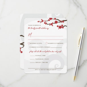 Red Sakura Blume Kirschblüten Wirbel Hochzeit RSVP Karte