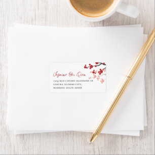 Red Sakura Cherry Blossoms Asiatische Hochzeitsadr Adressaufkleber