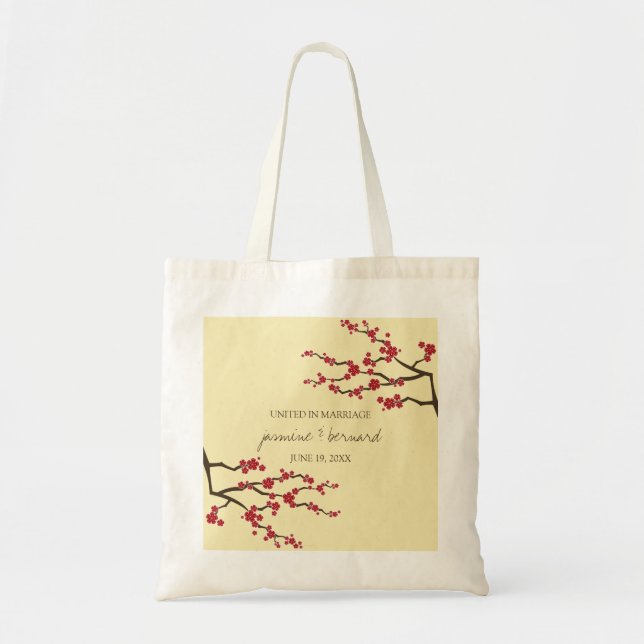 Red Sakura Cherry Blüten Asiatische Hochzeitstorte Tragetasche (Vorne)