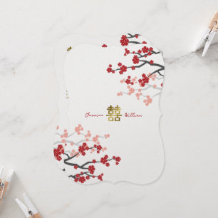 Red Sakura Golden Double Happiness Chinesische Hoc Einladung