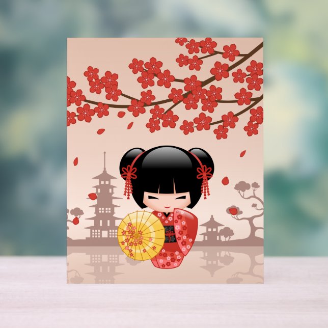 Red Sakura Kokeshi Doll - Japanisch Geisha Acrylschild (Neutral)