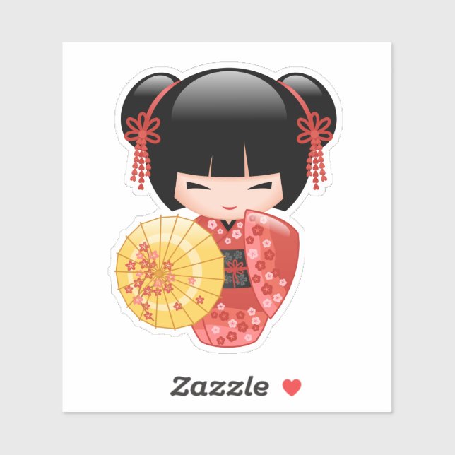Red Sakura Kokeshi Doll - Japanisch Geisha Aufkleber (Blatt)