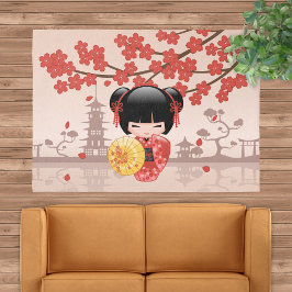 Red Sakura Kokeshi Doll Japanisch Geisha Beige
