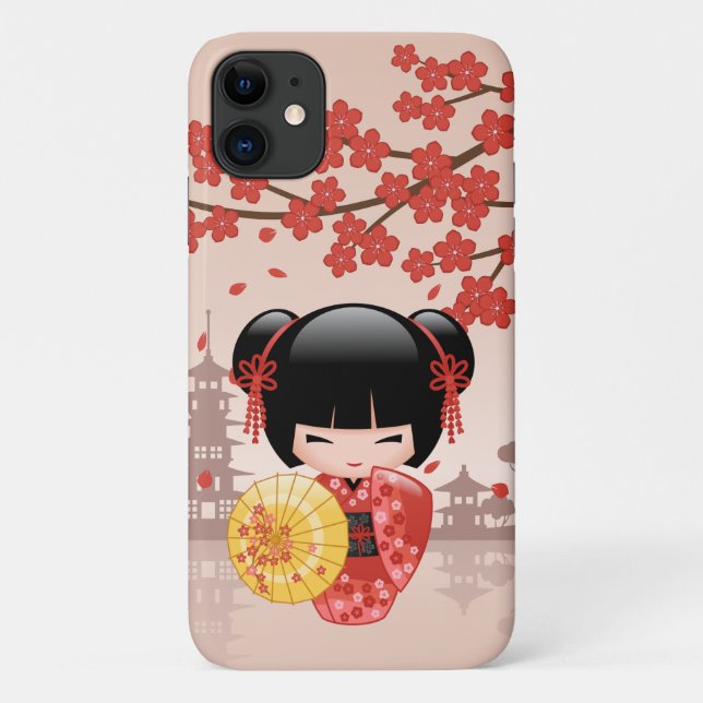 Red Sakura Kokeshi Doll - Japanisch Geisha Case-Mate iPhone Hülle (Rückseite)