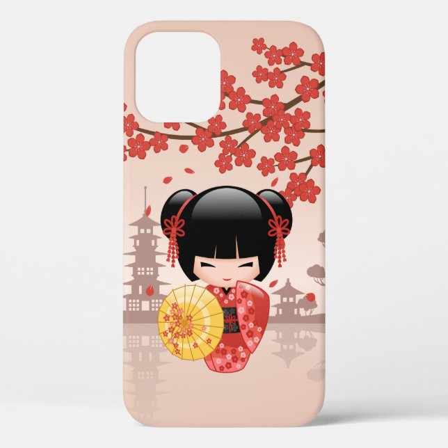 Red Sakura Kokeshi Doll - Japanisch Geisha Case-Mate iPhone Hülle (Rückseite)