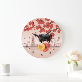 Red Sakura Kokeshi Doll - Japanisch Geisha Große Wanduhr