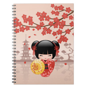 Red Sakura Kokeshi Doll - Japanisch Geisha Notizblock