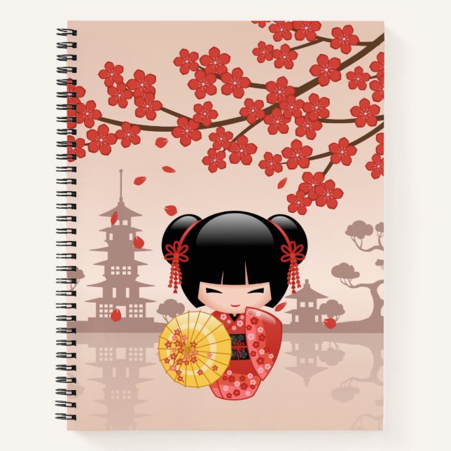 Red Sakura Kokeshi Doll - Japanisch Geisha Notizbuch (Vorderseite)