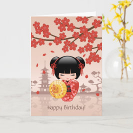Red Sakura Kokeshi Doll, Niedlich Geisha Geburtsta Karte