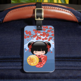 Red Sakura Kokeshi Doll - Niedlich Geisha Girl Gepäckanhänger