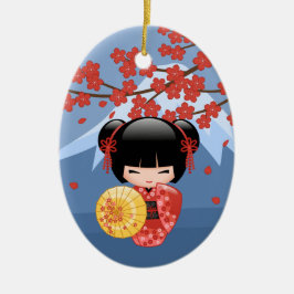 Red Sakura Kokeshi Doll - Niedlich Geisha Girl Keramik Ornament
