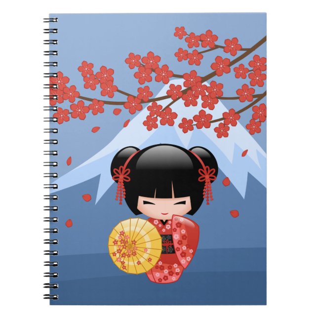 Red Sakura Kokeshi Doll - Niedlich Geisha Girl Notizblock (Vorderseite)