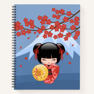 Red Sakura Kokeshi Doll - Niedlich Geisha Girl Notizbuch