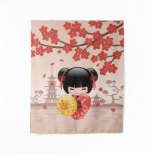Red Sakura Kokeshi Doll - Niedlich Japanisch Geish