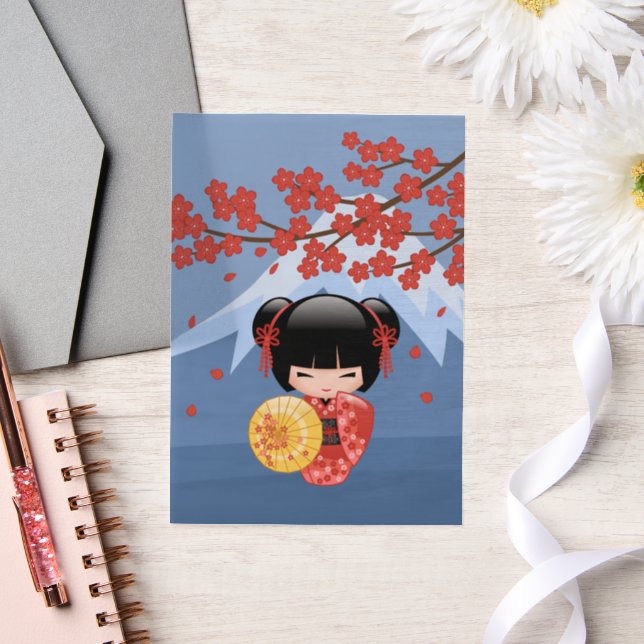 Red Sakura Kokeshi Niedlich Geisha Girl Blue Inser (Hochzeit)