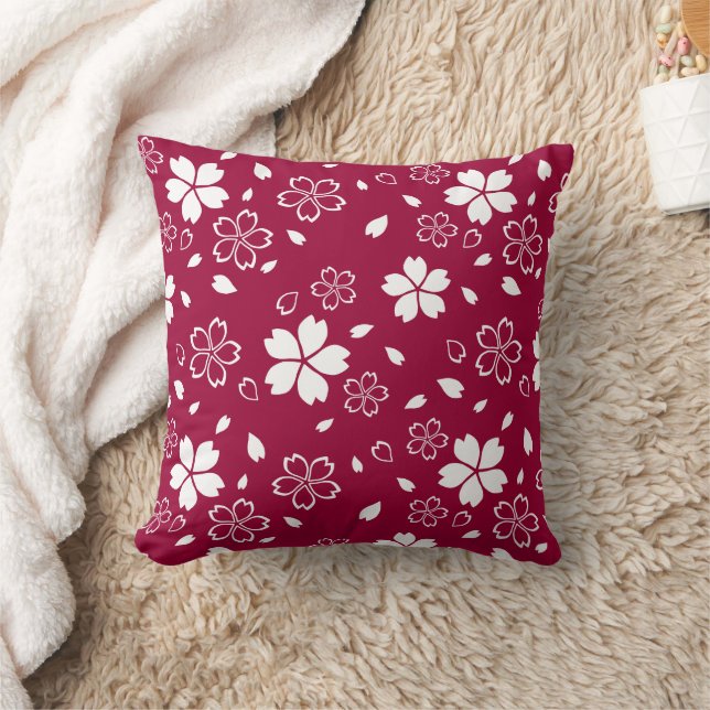 Red Sakura Pattern Throw Kissen (Decke)