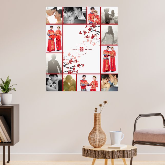 Red Sakuras & Double Happiness 2 Wedding Poster (Wohnzimmer 3)