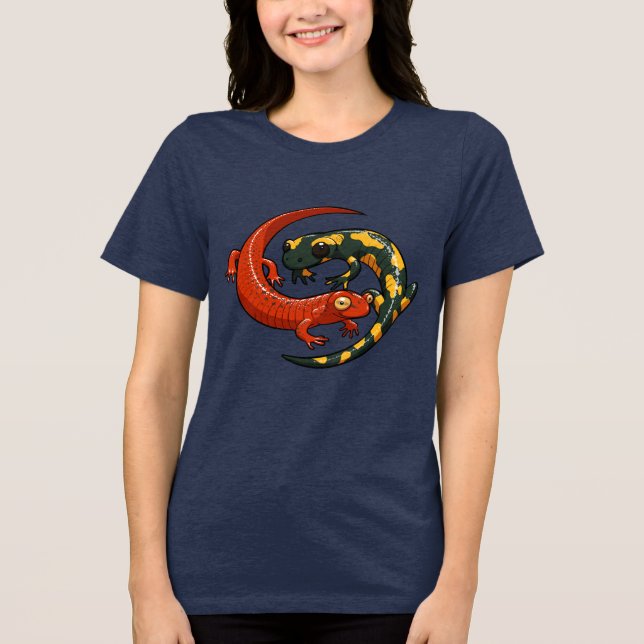 Red Salamander & Fire Salamander Illustration Tri-Blend Shirt (Vorderseite)