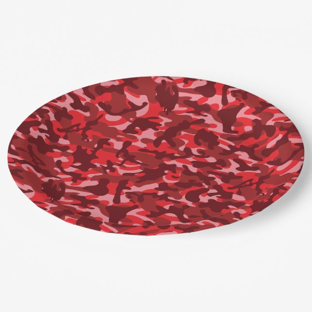 Red Salmon Tarnlage Pappteller (Schrägansicht)