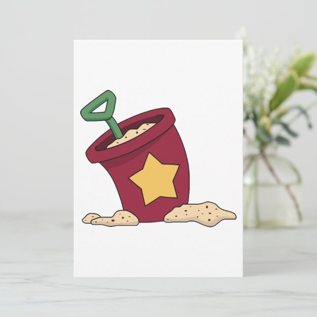 Red Sand Bucket mit Star und Shovel Einladung (Stehend Vorderseite)