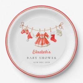 Red Santa Baby Baby Shower Pappteller