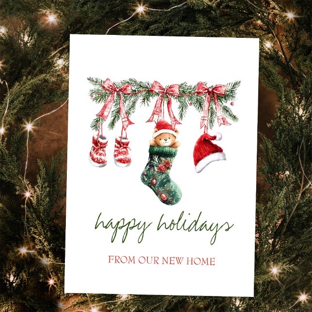 Red Santa Baby Bear Weihnachtskleidung Ankündigungspostkarte (Von Creator hochgeladen)