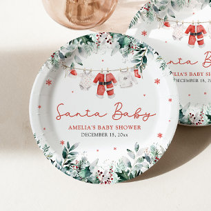 Red Santa Baby Christmas Baby Kleidung Baby Dusche Pappteller